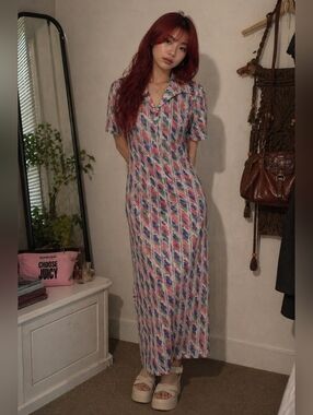Colorful 70s Disco Maxi Dress Size Small